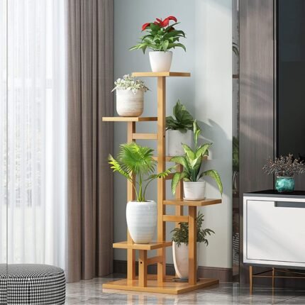 5 tier wooden flower plant stand for living room, office, balcony