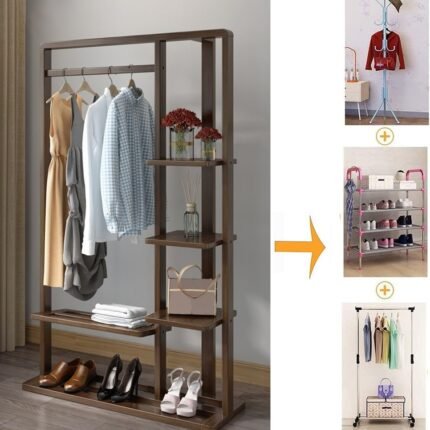 8. wooden clothes rack with 5 shelves storage rack