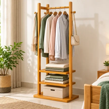 cozy minimalist wooden wardrobe corner