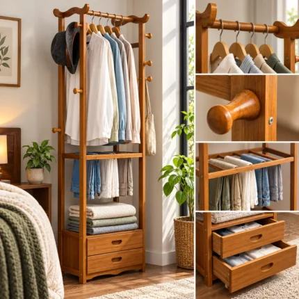 wooden multi purpose alna with storage shelves 6
